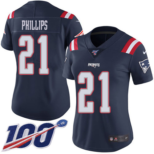New England Patriots #21 Adrian Phillips Navy Blue Women's Stitched Limited Rush 100th Season Jersey Womens