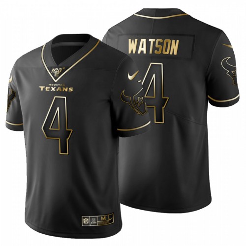 Houston Houston Texans #4 Deshaun Watson Men's Black Golden Limited 100 Jersey Men's