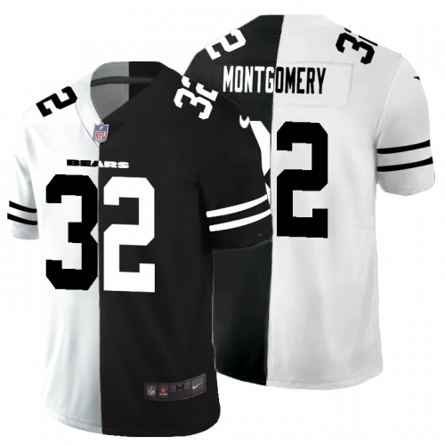 Chicago Chicago Bears #32 David Montgomery Men's Black V White Peace Split Vapor Untouchable Limited Jersey Men's