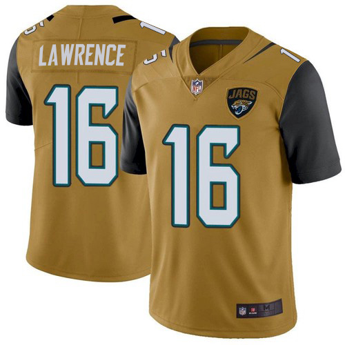 Jaguars #16 Trevor Lawrence Gold Youth Stitched Limited Rush Jersey