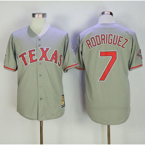 Mitchell And Ness Texas Rangers #7 Ivan Rodriguez Grey Throwback Stitched Jersey Men's