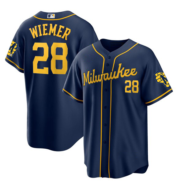 Men's Youth Women Milwaukee Brewers #28 Joey Wiemer 2023 Alternate Replica Player Jersey - Navy