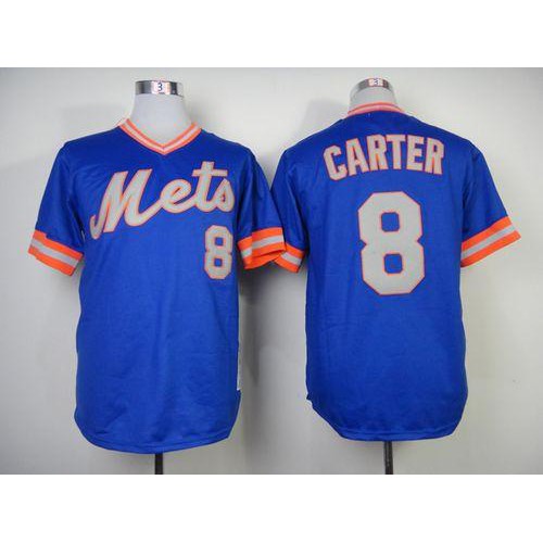Mitchell And Ness 1983 New York Mets #8 Gary Carter Blue Throwback Stitched Jersey Men's