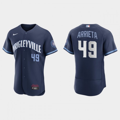 Chicago Chicago Cubs #49 Jake Arrieta Men's 2021 City Connect Authentic Navy Jersey Men's