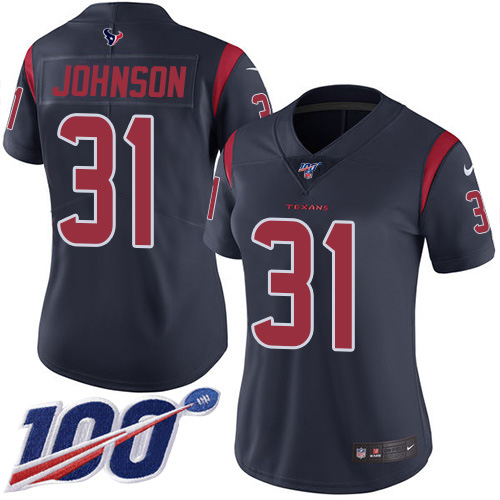 Houston Texans #31 David Johnson Navy Blue Women's Stitched Limited Rush 100th Season Jersey Womens