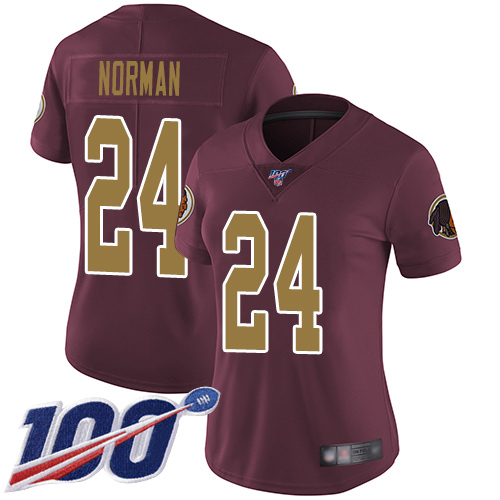 Washington Commanders #24 Josh Norman Burgundy Red Alternate Women's Stitched 100th Season Vapor Limited Jersey Womens