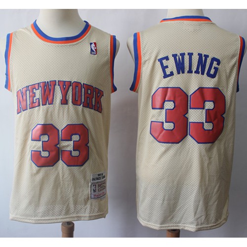 Mitchell And Ness New York Knicks #33 Patrick Ewing Cream Throwback Stitched Jersey Mens