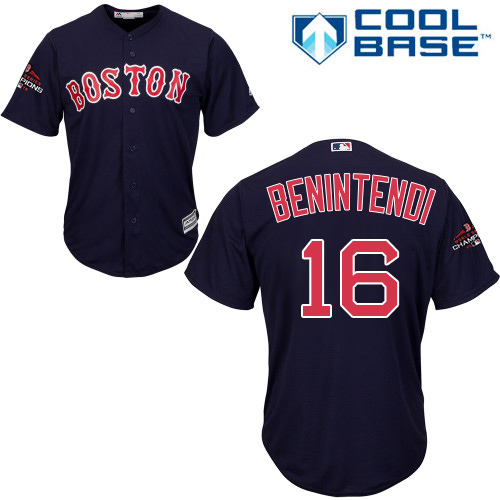 Boston Red Sox #16 Andrew Benintendi Navy Blue Cool Base 2018 World Series Champions Stitched Youth Jersey Youth