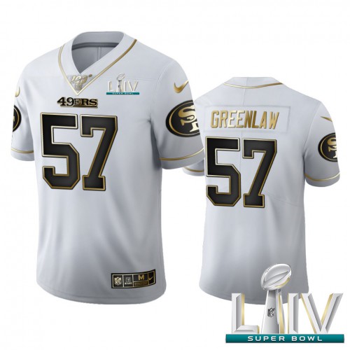 San Francisco San Francisco 49ers #57 Dre Greenlaw Men's White Golden Super Bowl LIV 2020 Edition Vapor Limited 100 Jersey Men's