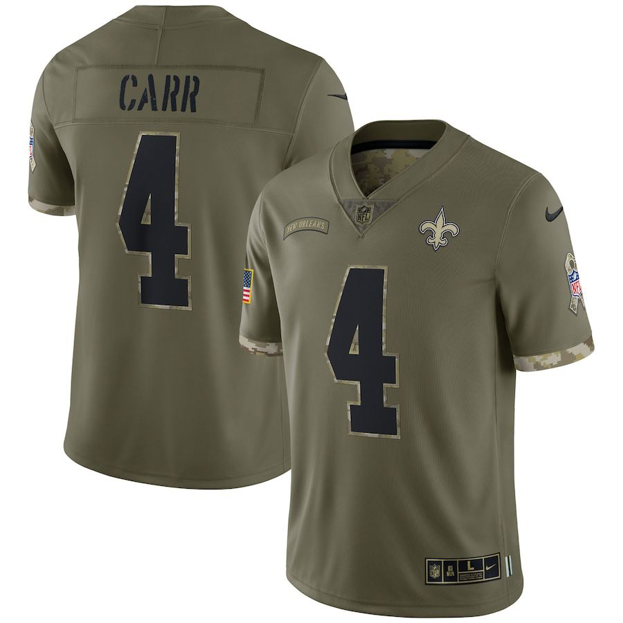 New Orleans Saints #4 Derek Carr Men's 2022 Salute To Service Limited Jersey - Olive