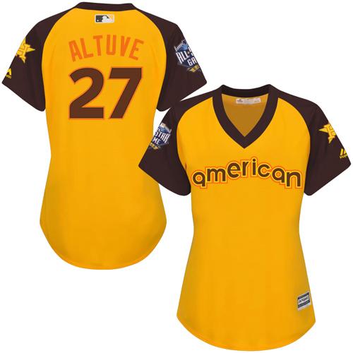 Houston Astros #27 Jose Altuve Gold 2016 All-Star American League Women's Stitched Jersey Womens