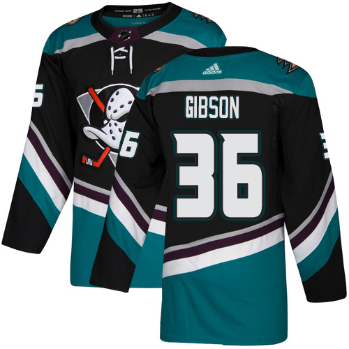 Adidas Anaheim Ducks #36 John Gibson Black/Teal Alternate Authentic Stitched Jersey Men's