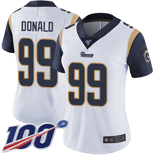Rams #99 Aaron Donald White Women's Stitched 100th Season Vapor Limited Jersey