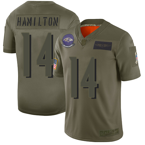 Ravens #14 Kyle Hamilton Camo Youth Stitched Limited 2019 Salute To Service Jersey