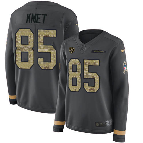 Chicago Bears #85 Cole Kmet Anthracite Salute to Service Women's Stitched Limited Therma Long Sleeve Jersey Womens