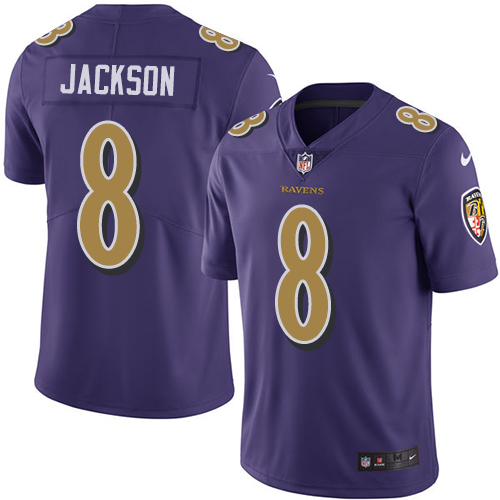 Ravens #8 Lamar Jackson Purple Men's Stitched Limited Rush Jersey