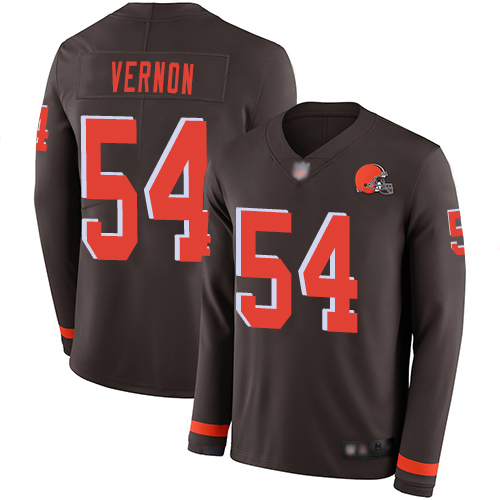 Cleveland Browns #54 Olivier Vernon Brown Team Color Men's Stitched Limited Therma Long Sleeve Jersey Men's