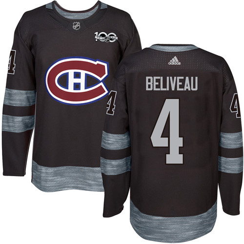 Adidas Montreal Canadiens #4 Jean Beliveau Black 1917-2017 100th Anniversary Stitched Jersey Men's