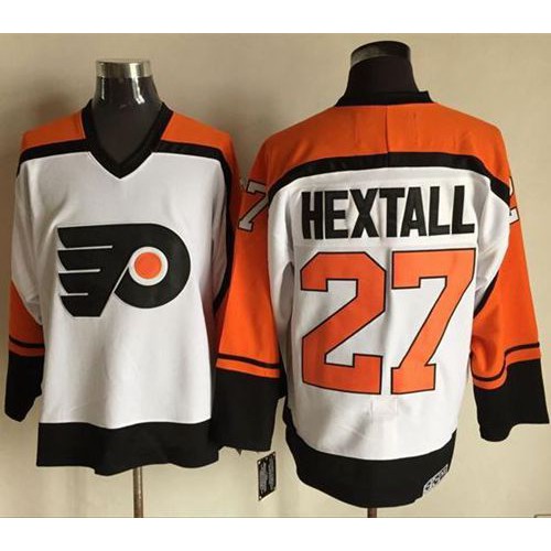 Philadelphia Flyers #27 Ron Hextall White/Black CCM Throwback Stitched Jersey Men's