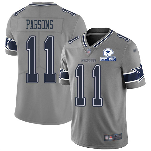 Cowboys #11 Micah Parsons Gray Men's Stitched With Established In 1960 Patch Limited Inverted Legend Jersey