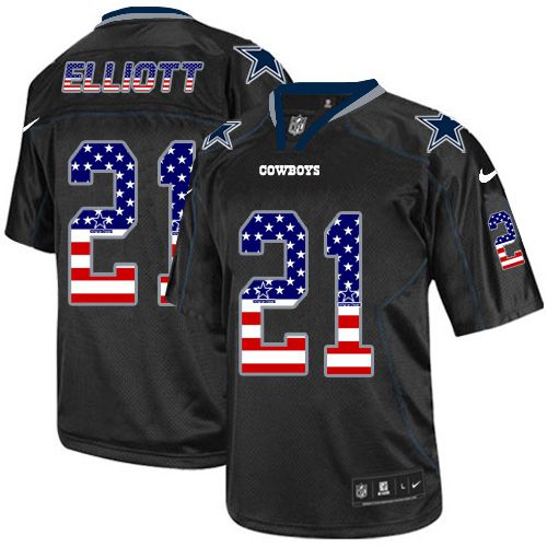 Cowboys #21 Ezekiel Elliott Black Men's Stitched Elite USA Flag Fashion Jersey