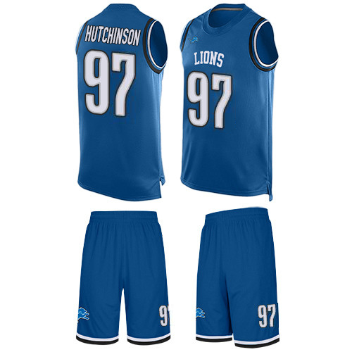 Lions #97 Aidan Hutchinson Blue Team Color Men's Stitched Limited Tank Top Suit Jersey