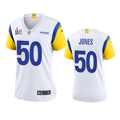Los Angeles Los Angeles Rams #50 Ernest Jones Women's Super Bowl LVI Patch Alternate Game Jersey - White Womens