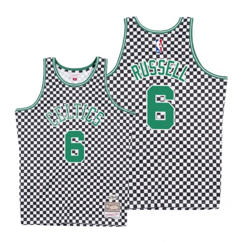 Mitchell & Ness Boston Celtics #6 Bill Russell White Checkerboard HWC Throwback Jersey Mens