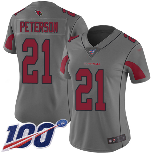 Cardinals #21 Patrick Peterson Silver Women's Stitched Limited Inverted Legend 100th Season Jersey