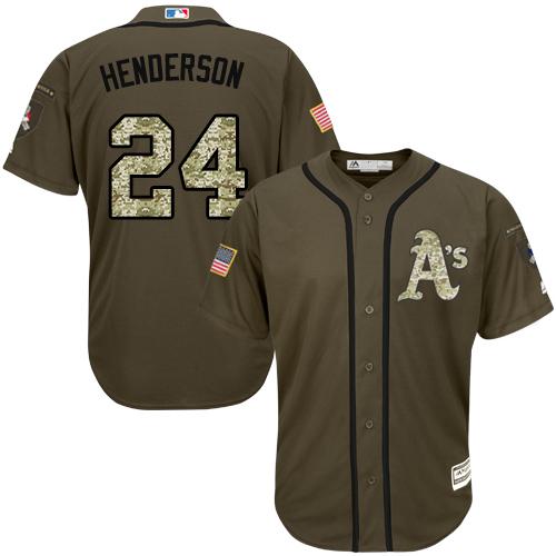 Oakland Athletics #24 Rickey Henderson Green Salute to Service Stitched Youth Jersey Youth