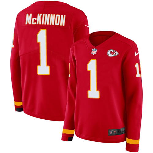 Chiefs #1 Jerick McKinnon Red Team Color Women's Stitched Limited Therma Long Sleeve Jersey
