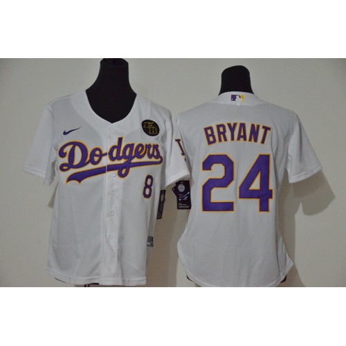 Los Angeles Los Angeles Dodgers #8 #24 Kobe Bryant Women White Purple No. Cool Base 2020 KB Patch Jersey Womens
