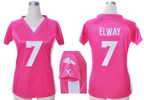 Broncos #7 John Elway Pink Draft Him Name & Number Top Women's Stitched Elite Jersey