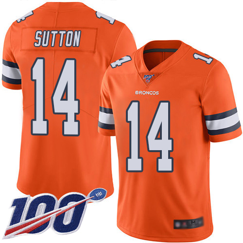 Denver Broncos #14 Courtland Sutton Orange Men's Stitched Limited Rush 100th Season Jersey Men's
