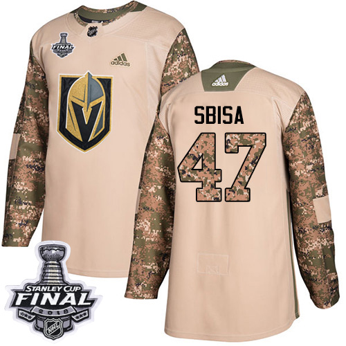 Adidas Golden Vegas Golden Knights #47 Luca Sbisa Camo Authentic 2017 Veterans Day 2018 Stanley Cup Final Stitched Jersey Men's