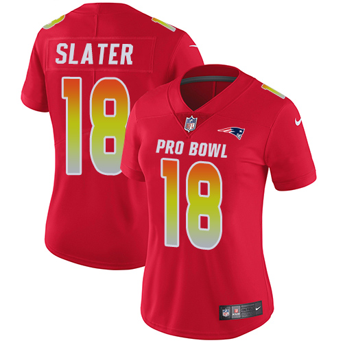 Patriots #18 Matt Slater Red Women's Stitched Limited AFC 2018 Pro Bowl Jersey