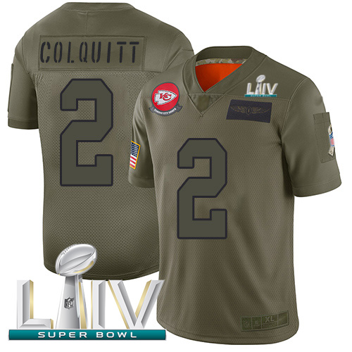 Kansas City Chiefs #2 Dustin Colquitt Camo Super Bowl LIV 2020 Men's Stitched Limited 2019 Salute To Service Jersey Men's