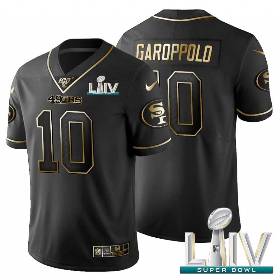 San Francisco 49ers #10 Jimmy Garoppolo Men's Black Golden Super Bowl LIV 2020 Limited 100 Jersey