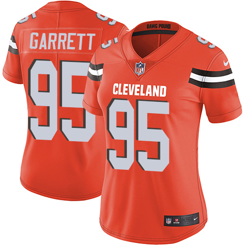 Browns #95 Myles Garrett Orange Alternate Women's Stitched Vapor Untouchable Limited Jersey