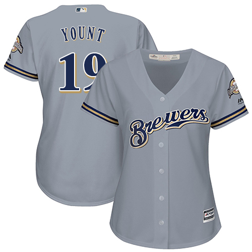 Milwaukee Brewers #19 Robin Yount Grey Road Women's Stitched Jersey Womens