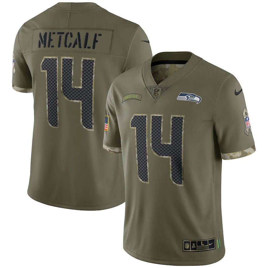Seattle Seahawks #14 DK Metcalf Men's 2022 Salute To Service Limited Jersey - Olive