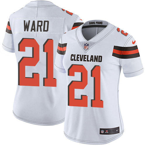 Browns #21 Denzel Ward White Women's Stitched Vapor Untouchable Limited Jersey