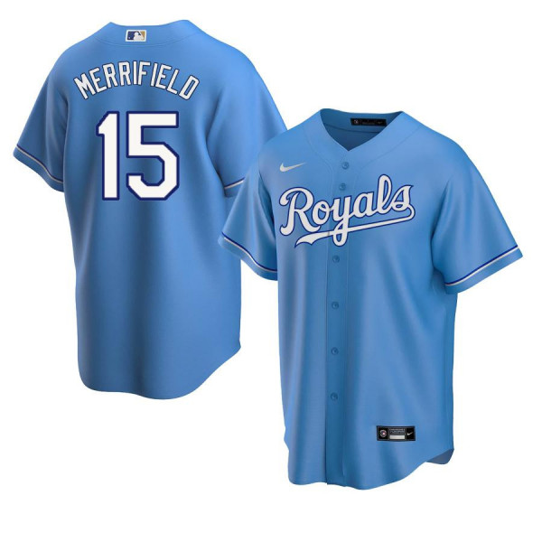 Men's Youth Women's Kansas City Royals 15 Replica 2020 Light Blue Alternate Whit Merrifield Jersey