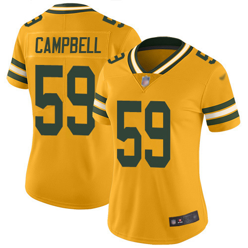 Green Bay Packers #59 De'Vondre Campbell Gold Women's Stitched Limited Inverted Legend Jersey Womens