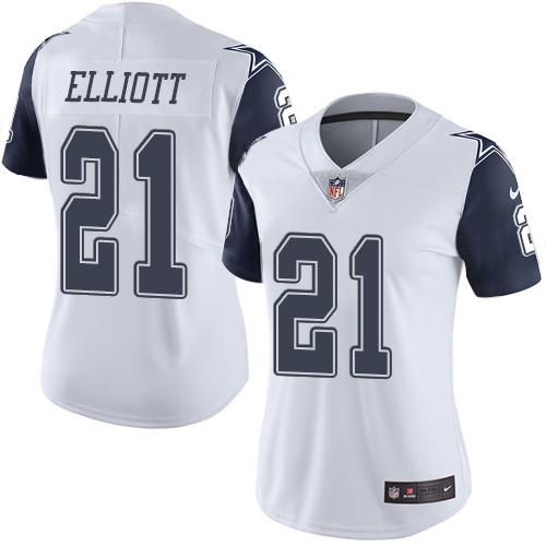 Cowboys #21 Ezekiel Elliott White Women's Stitched Limited Rush Jersey