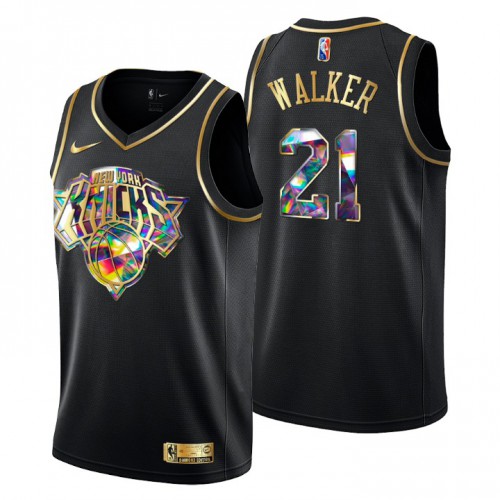 New York New York Knicks #21 M.J. Walker Mens Golden Edition Diamond Logo 2021/22 Swingman Jersey - Black Mens