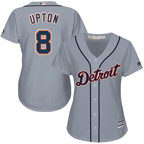 Detroit Tigers #8 Justin Upton Grey Road Women's Stitched Jersey Womens