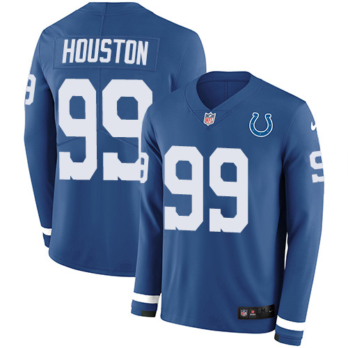 Indianapolis Colts #99 Justin Houston Royal Blue Team Color Men's Stitched Limited Therma Long Sleeve Jersey Men's