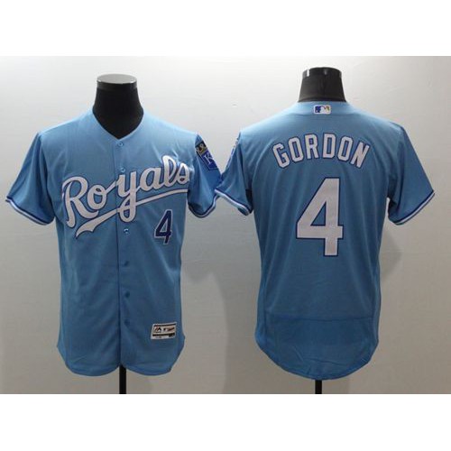 Kansas City Royals #4 Alex Gordon Light Blue Flexbase Authentic Collection Stitched Jersey Men's