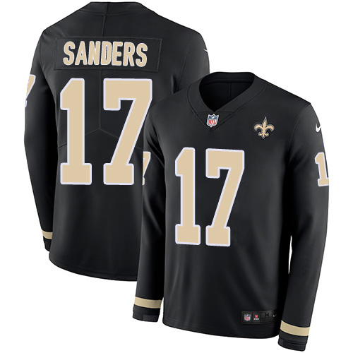 New Orleans Saints #17 Emmanuel Sanders Black Team Color Youth Stitched Limited Therma Long Sleeve Jersey Youth